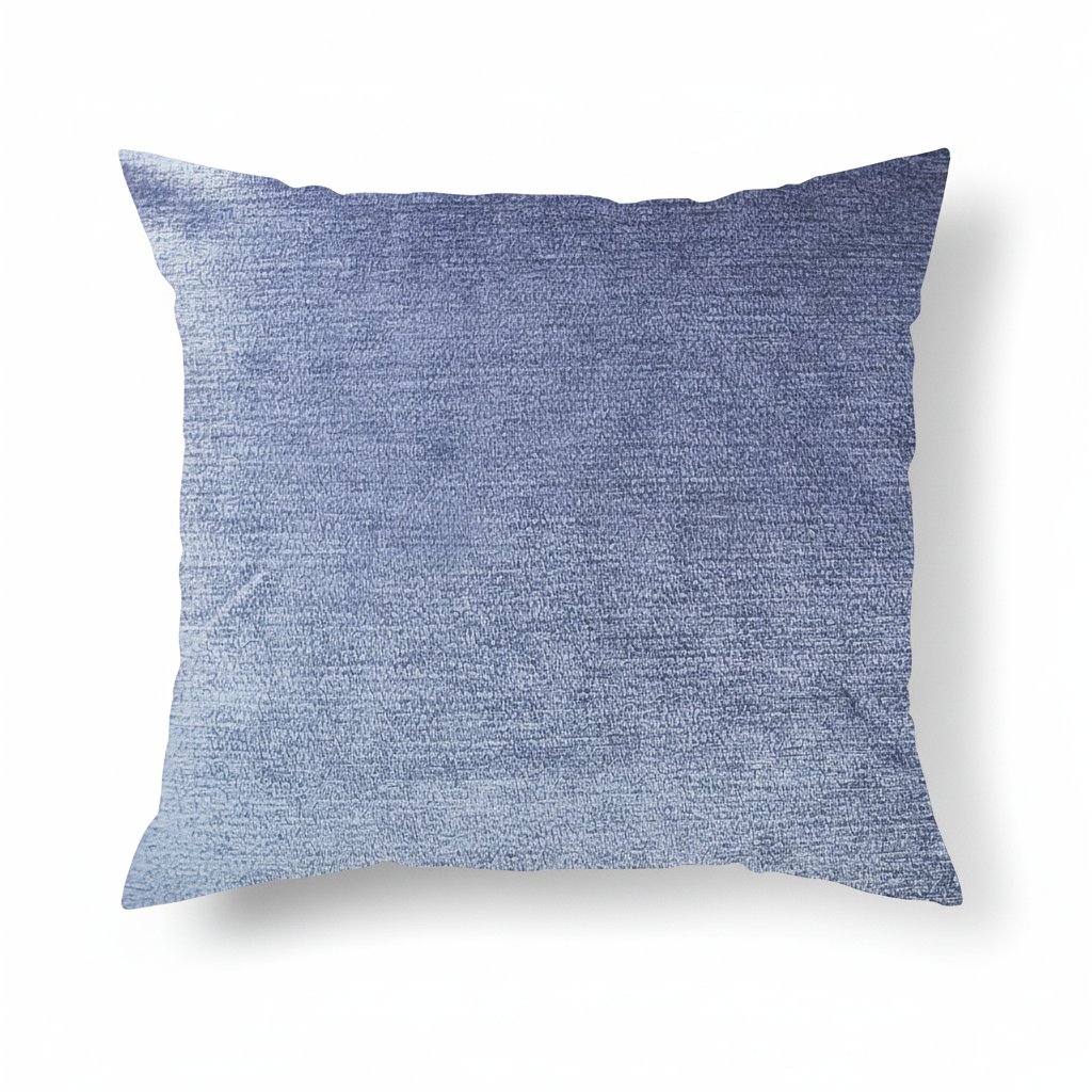 A square-shaped baby blue velvet throw pillow.