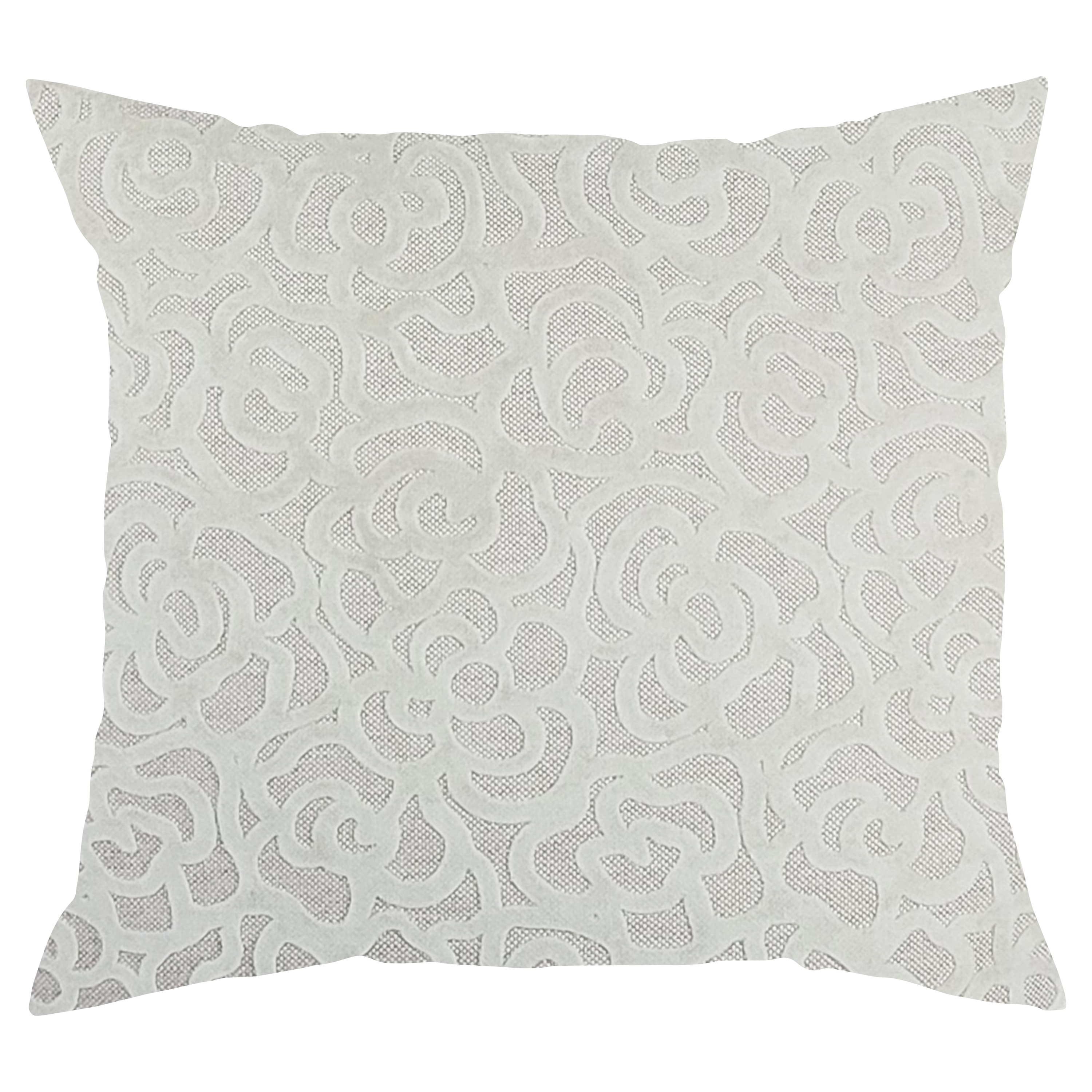 A square-shaped beige accent pillow with a crushed velvet rosette pattern.