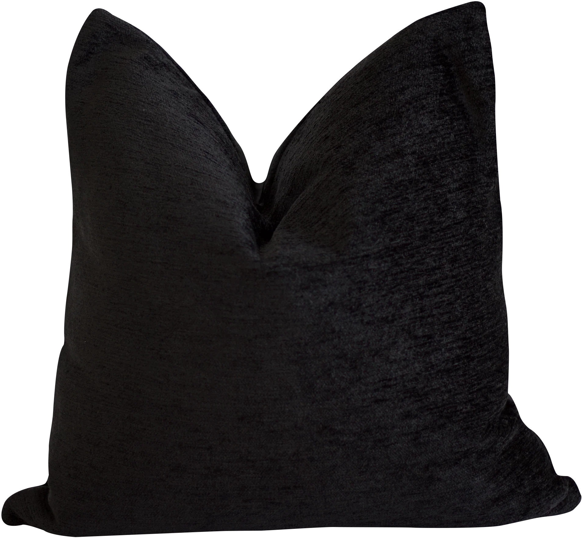 Black chenille throw pillow with a soft, textured finish