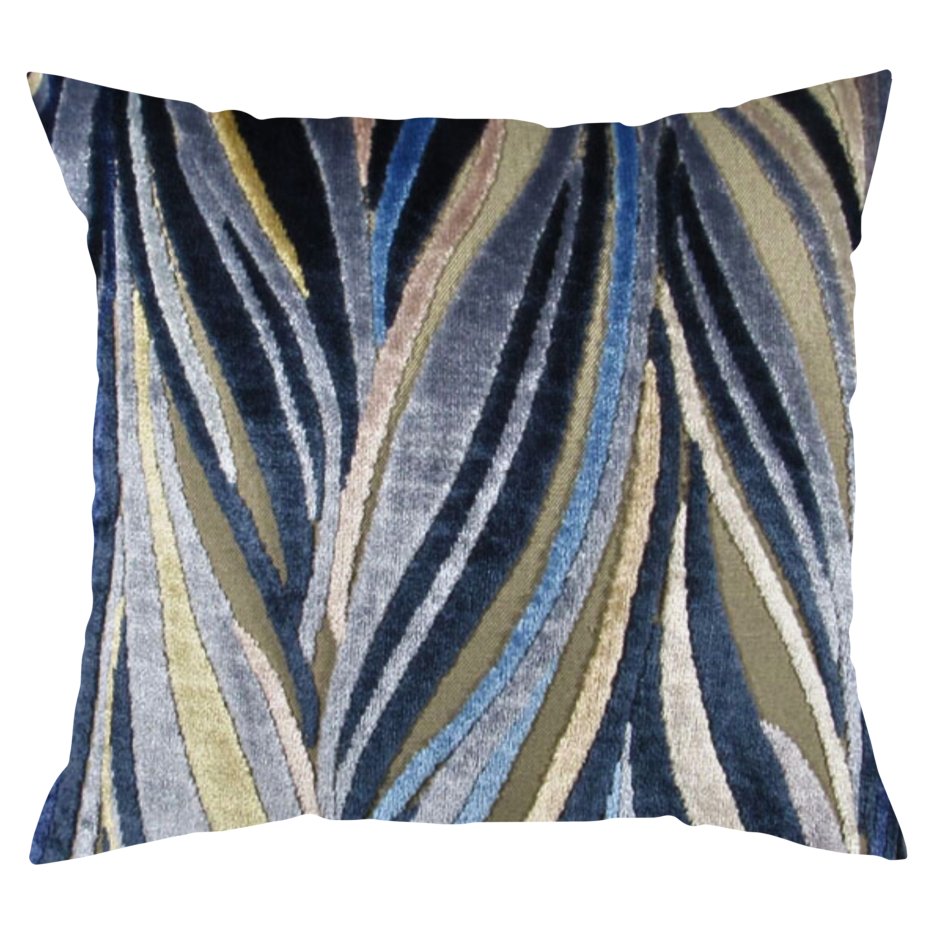 Blue hue velvet stripe throw pillow cover, front view | Makena Decor