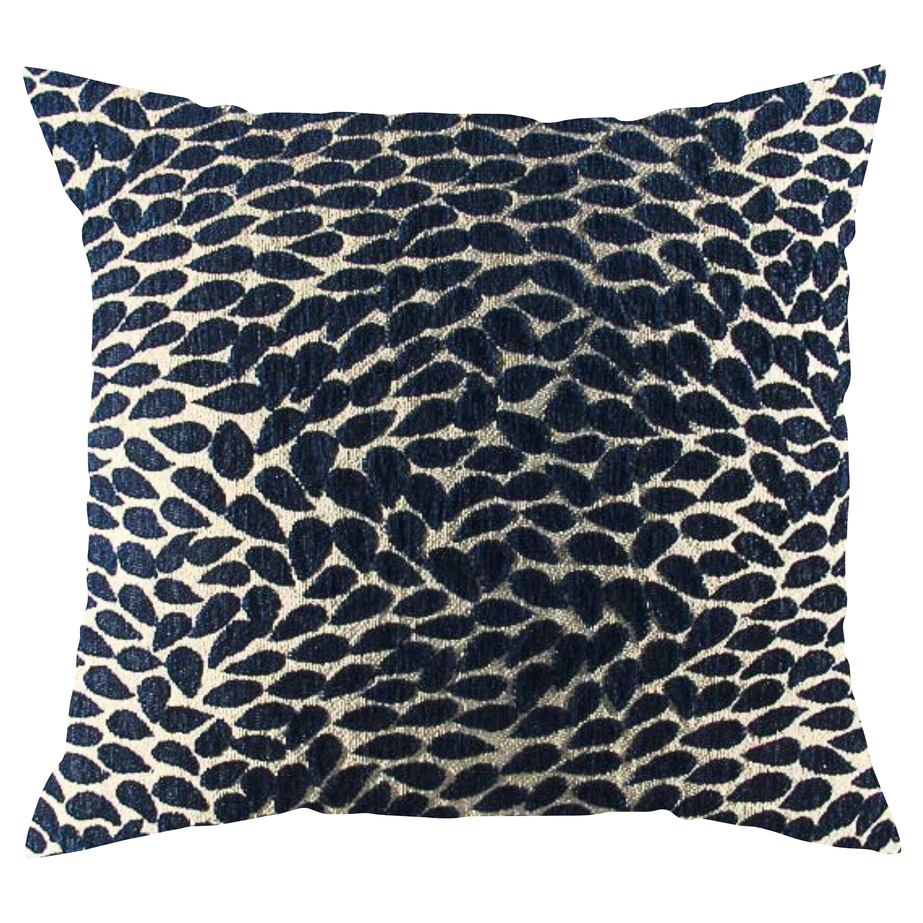 Blue leaf print decorative throw pillow, front view | Makena Decor