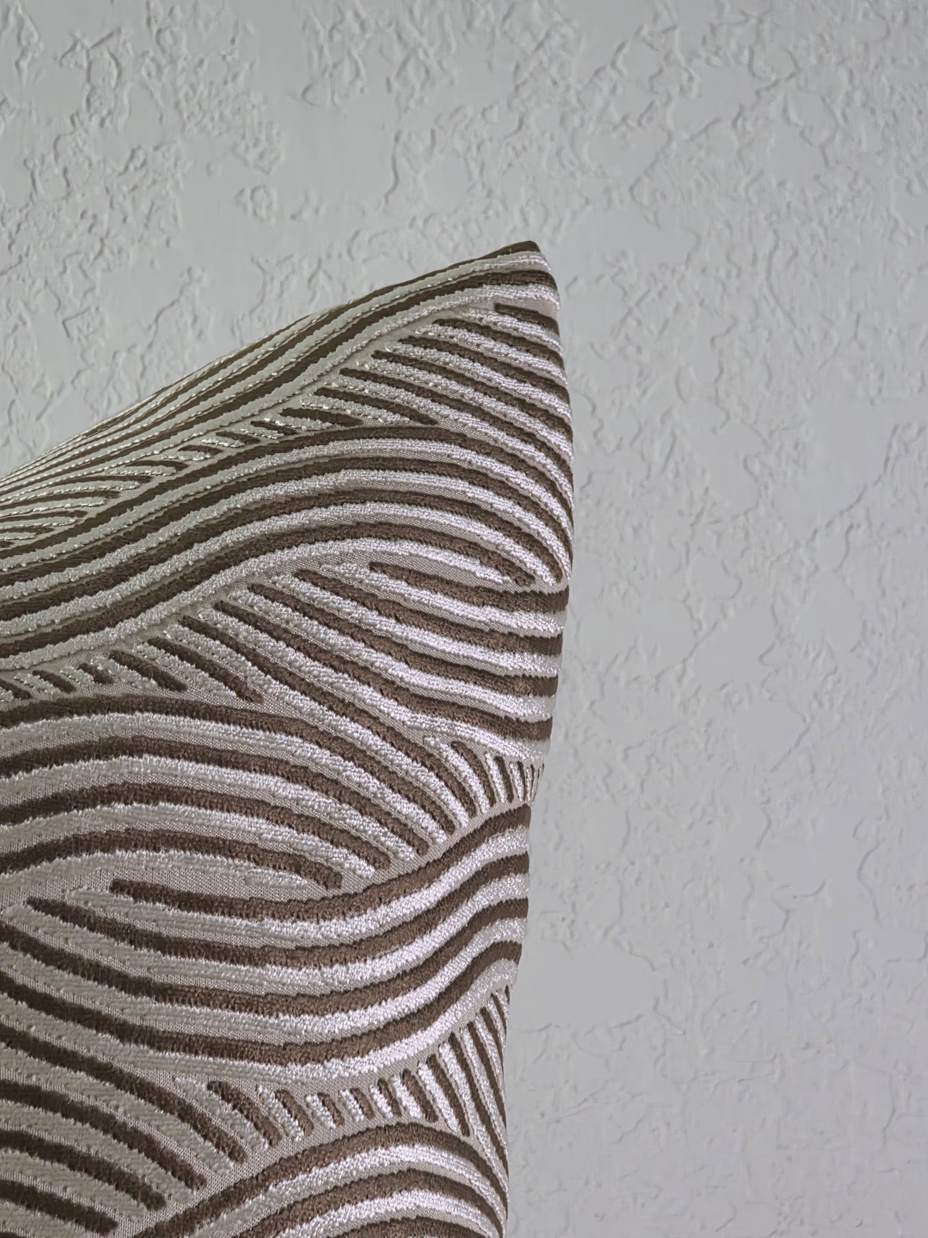 Cocoa Drift pillow taupe cream fabric detail | Makena Decor