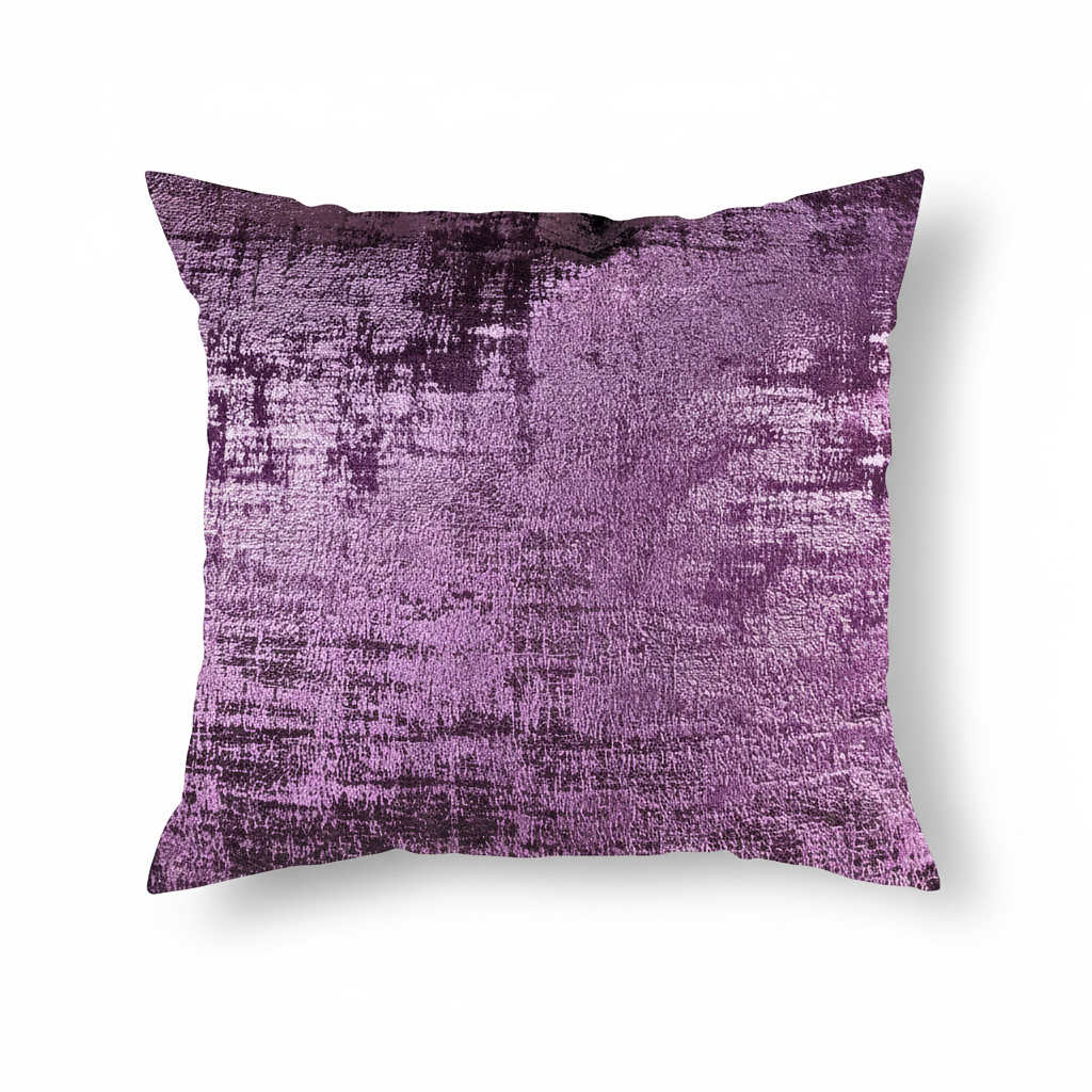 An eggplant purple throw pillow with a shiny, velvet texture.