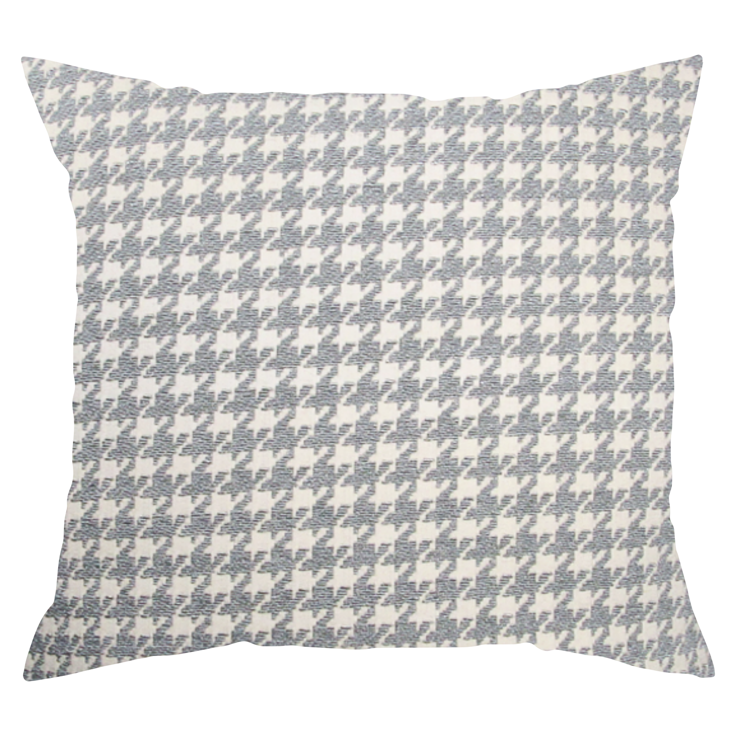A square-shaped throw pillow with a gray houndstooth pattern on a white background.