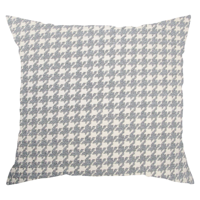 A square-shaped throw pillow with a gray houndstooth pattern on a white background.