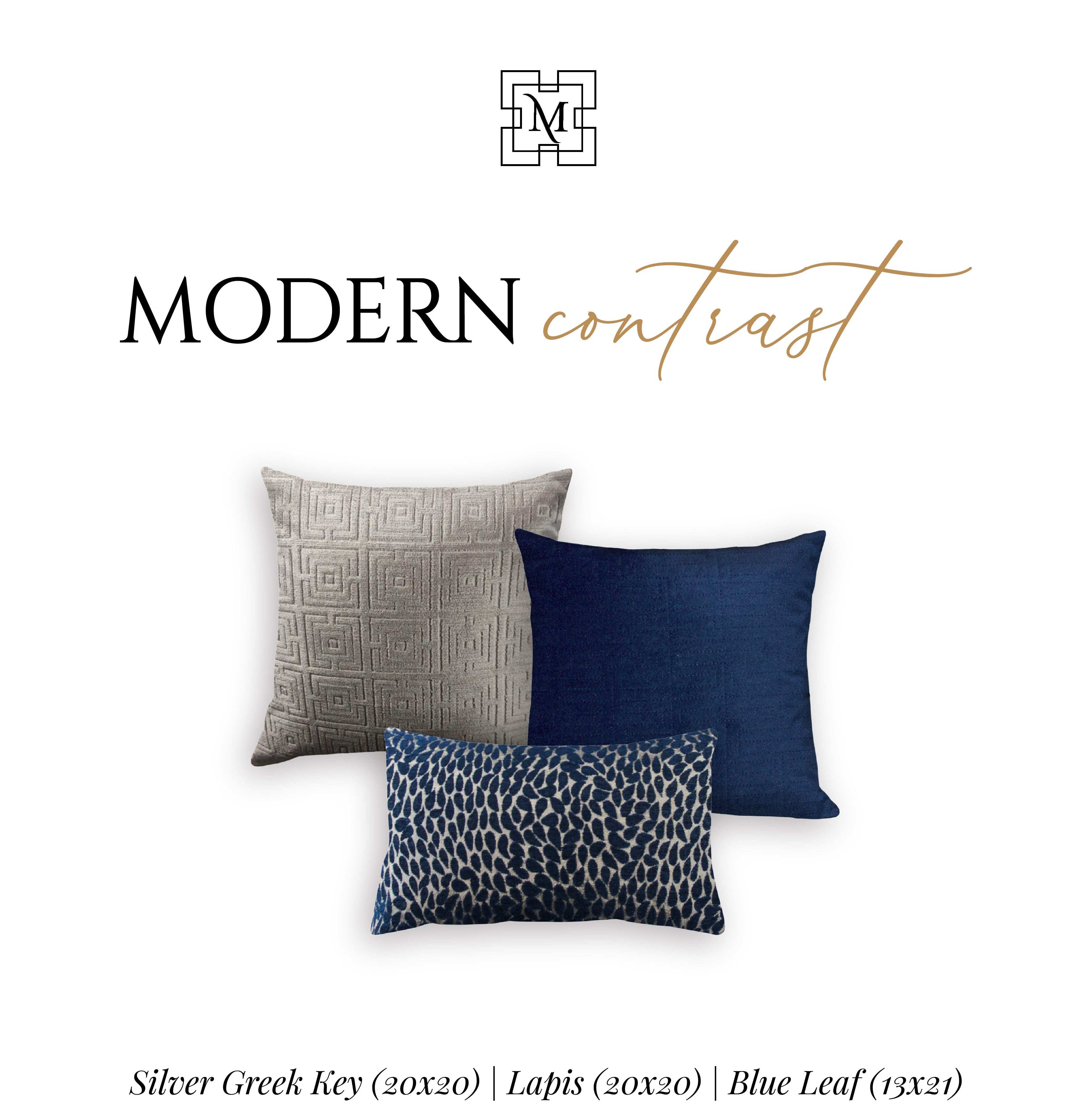 Three decorative pillow covers arranged vertically with a combination of solid color and textured patterns, and the brand name 'Makena' displayed at the top.