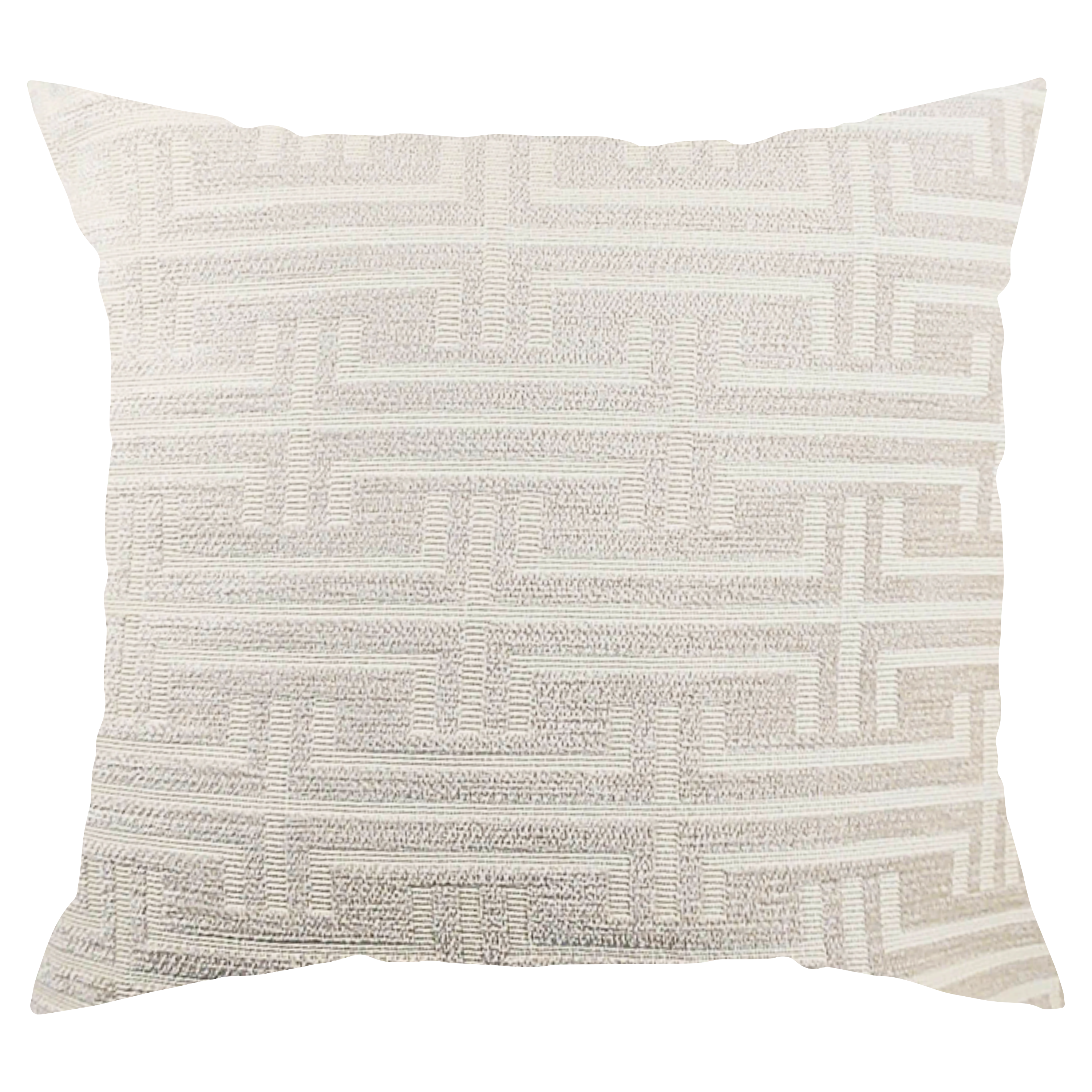 Pearl white Greek key square throw pillow, front view | Makena Decor
