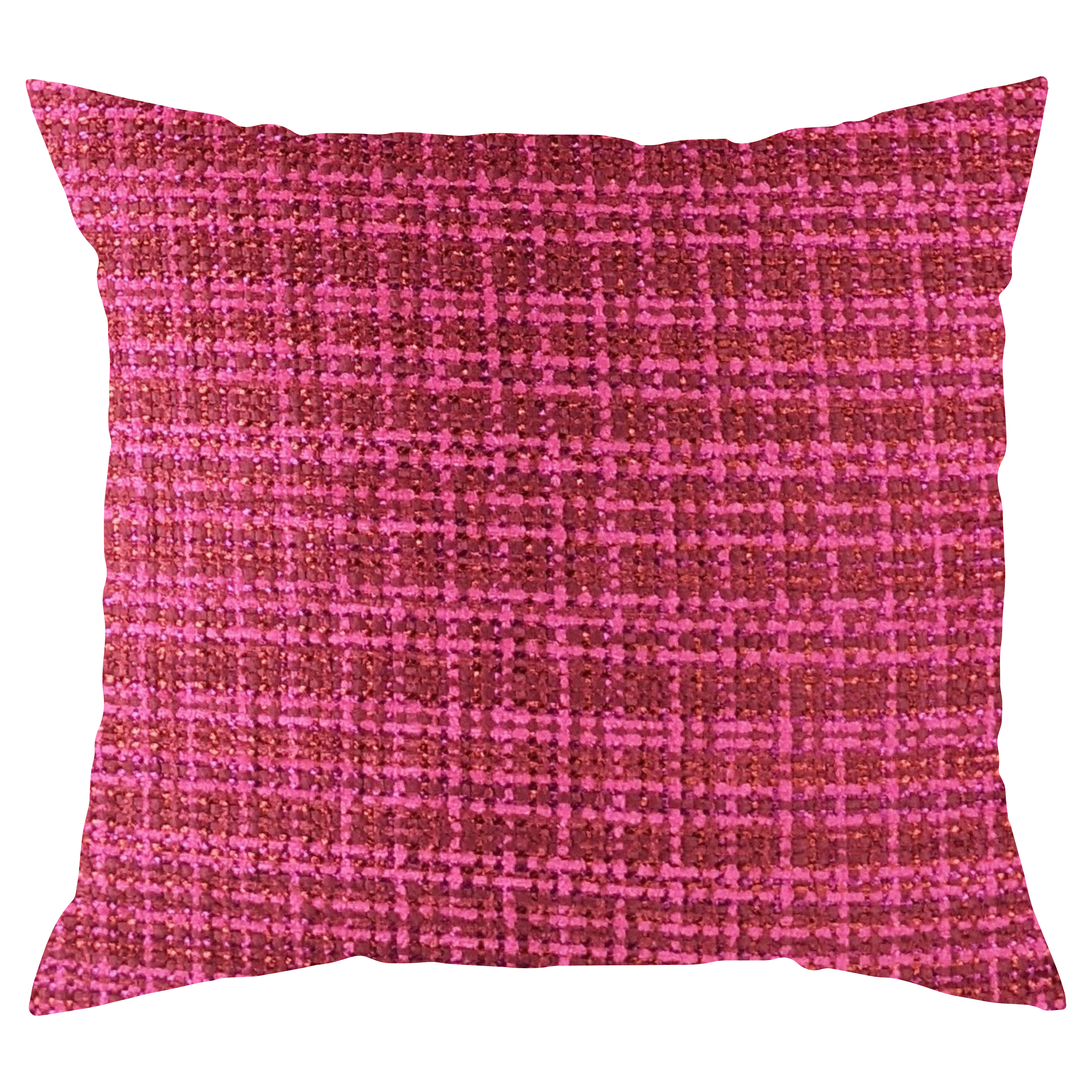 Pink and red checkered pillow on a white background