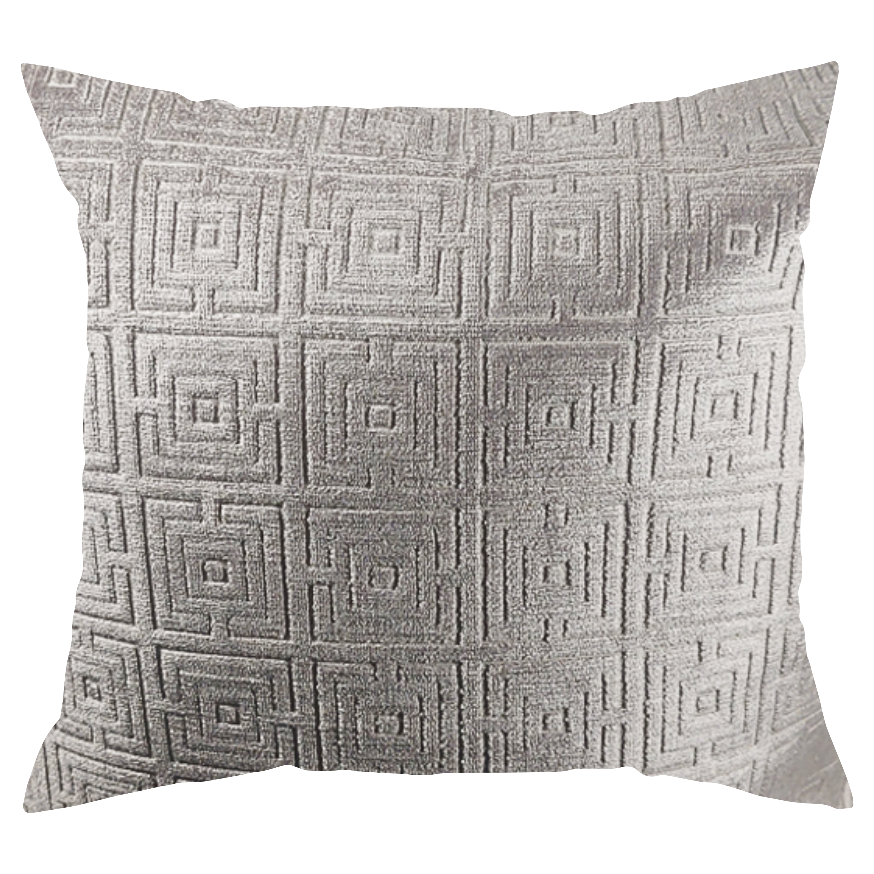 Sterling gray Greek key square throw pillow, front view | Makena Decor