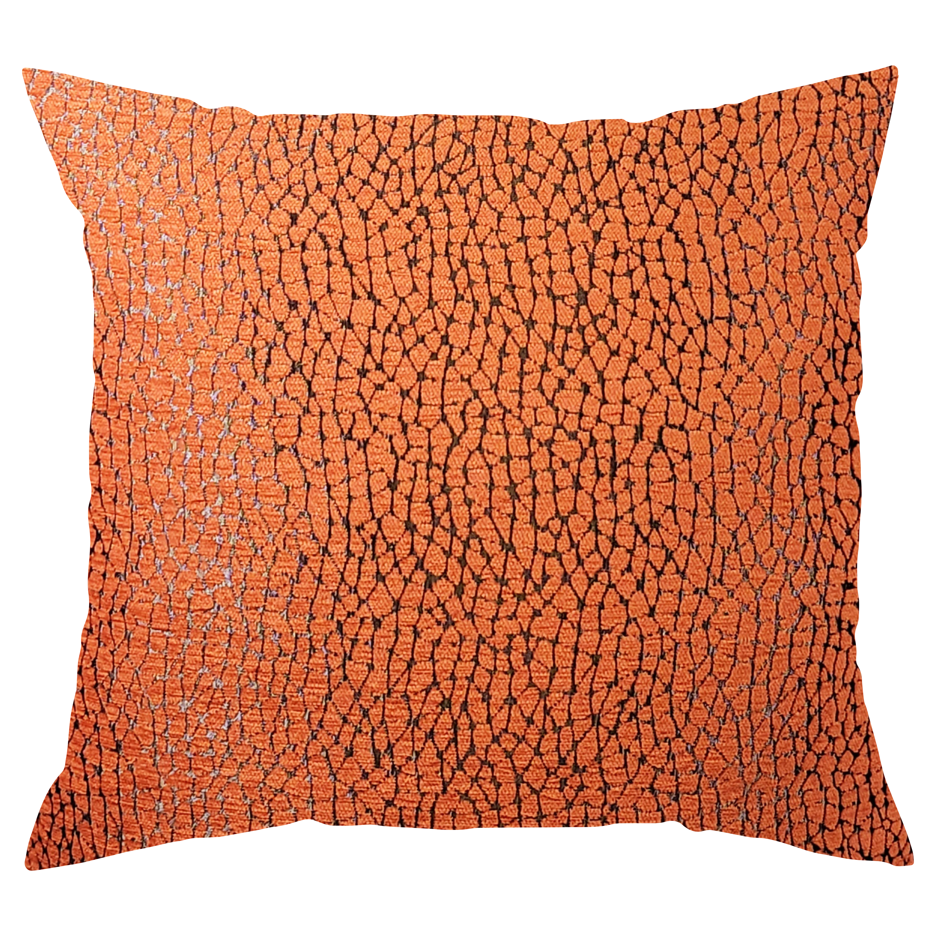Orange pillow with a textured pattern on a white background