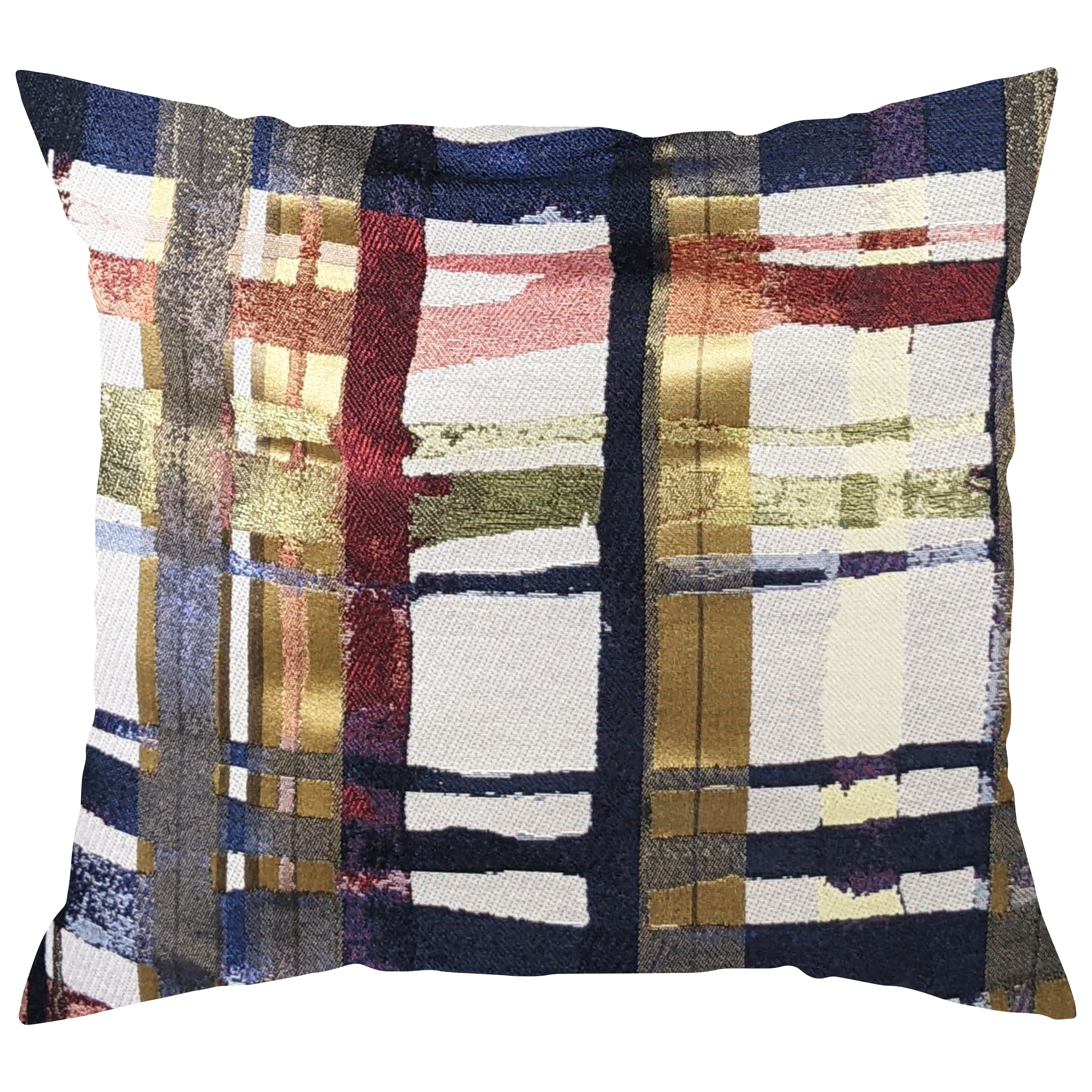 Decorative pillow with a multicolored abstract pattern on a white background