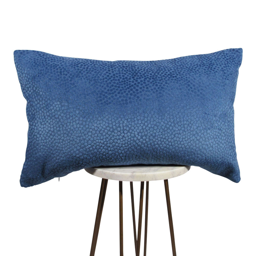 French blue dotted velvet lumbar throw pillow, front view | Makena Decor
