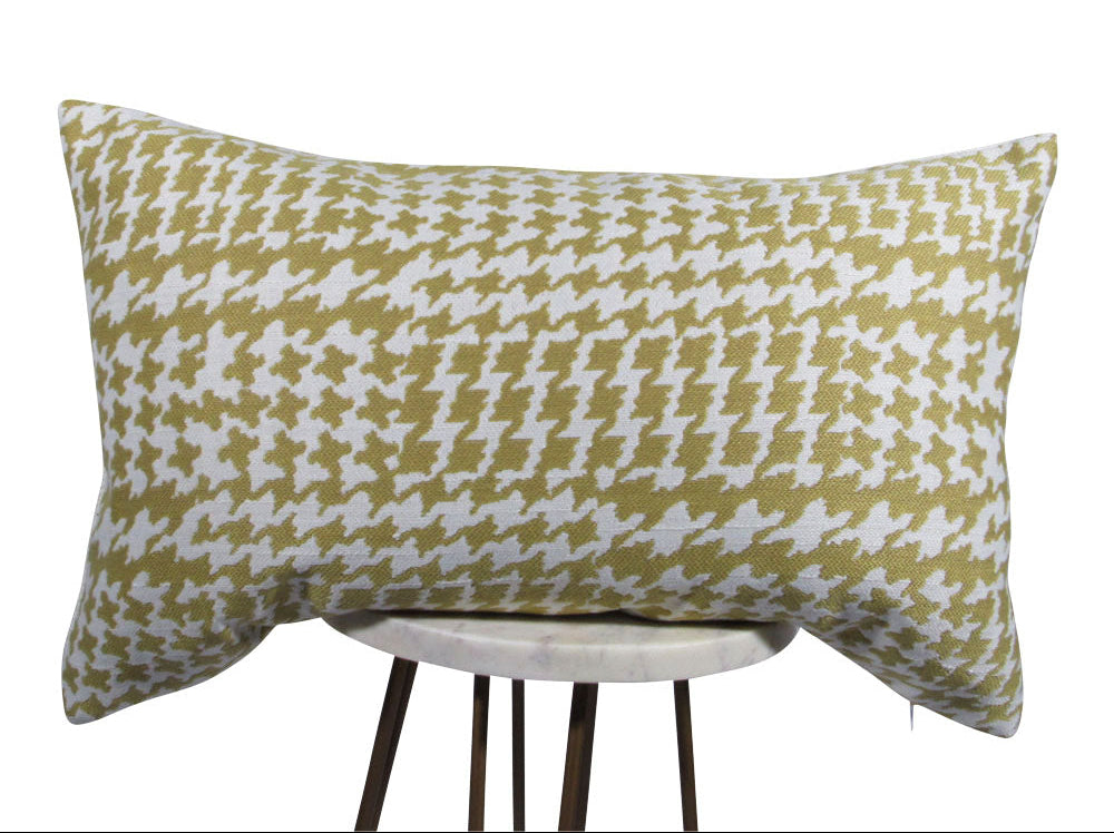 Mustard houndstooth designer lumbar pillow | Makena Decor