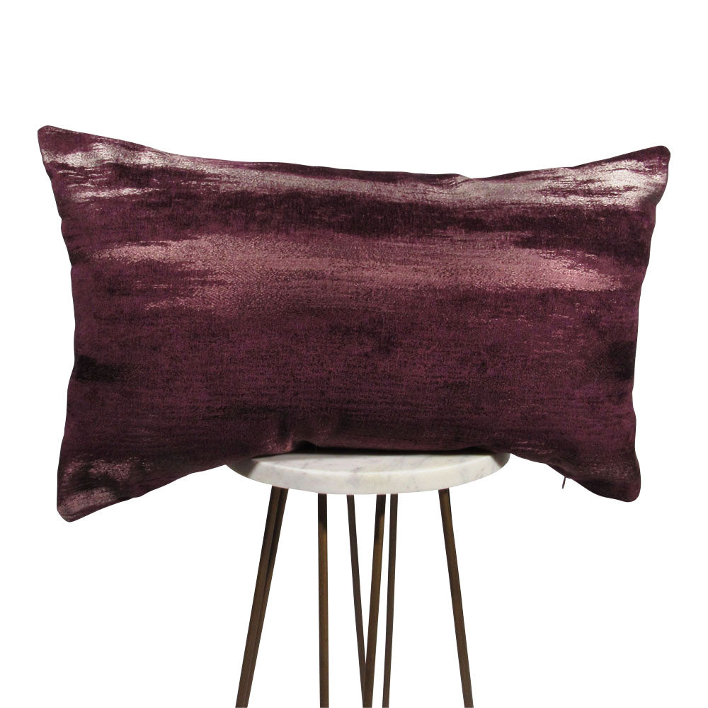 Purple Streaks Velvet Pillow on small table