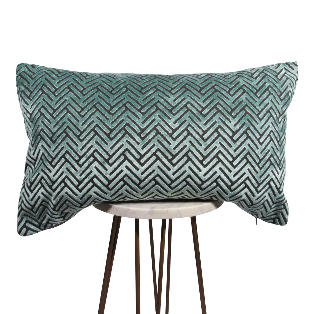 Seafoam green arrows lumbar throw pillow, front view | Makena Decor
