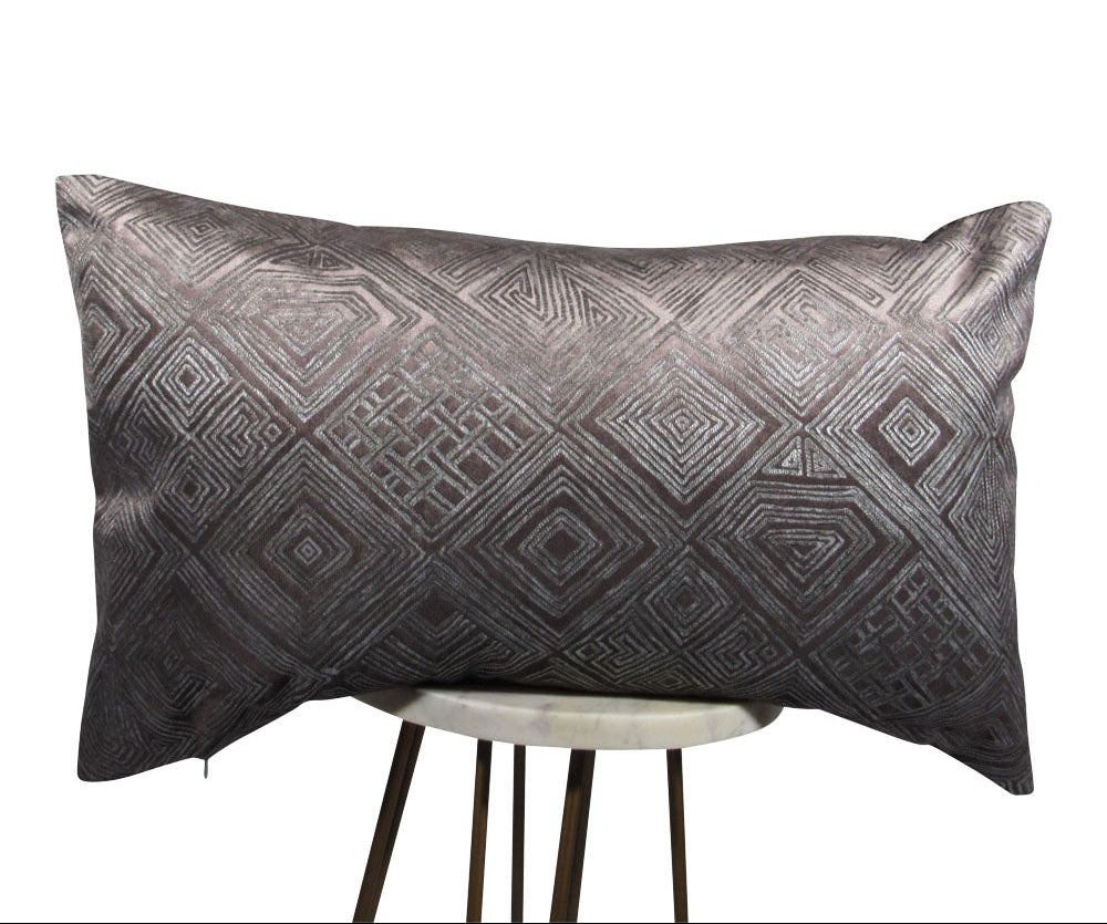 Lilac Maze lumbar throw pillow with purple and silver geometric pattern | Makena Decor