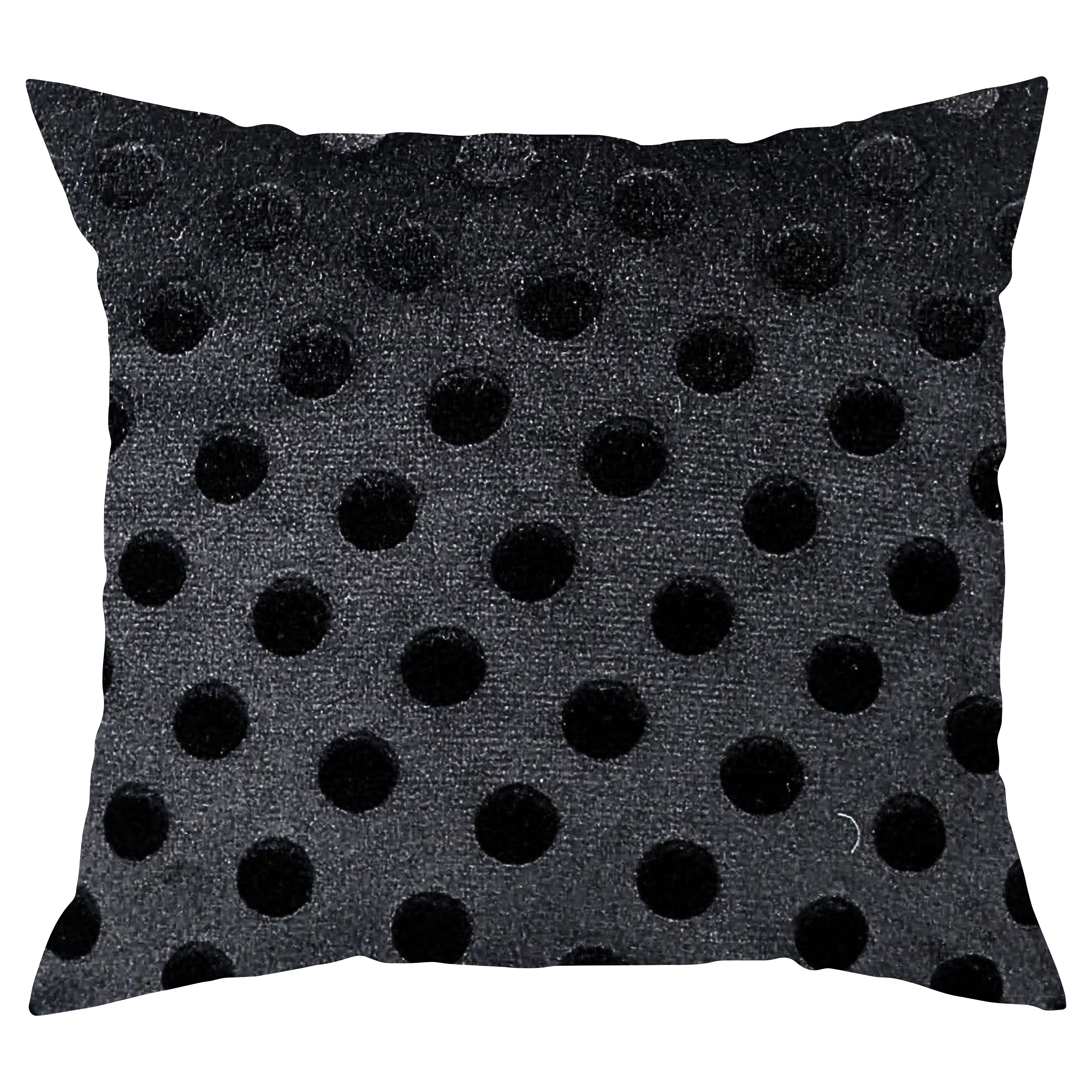 A square-shaped throw pillow with a matte black background featuring raised polka dots in a contemporary design.
