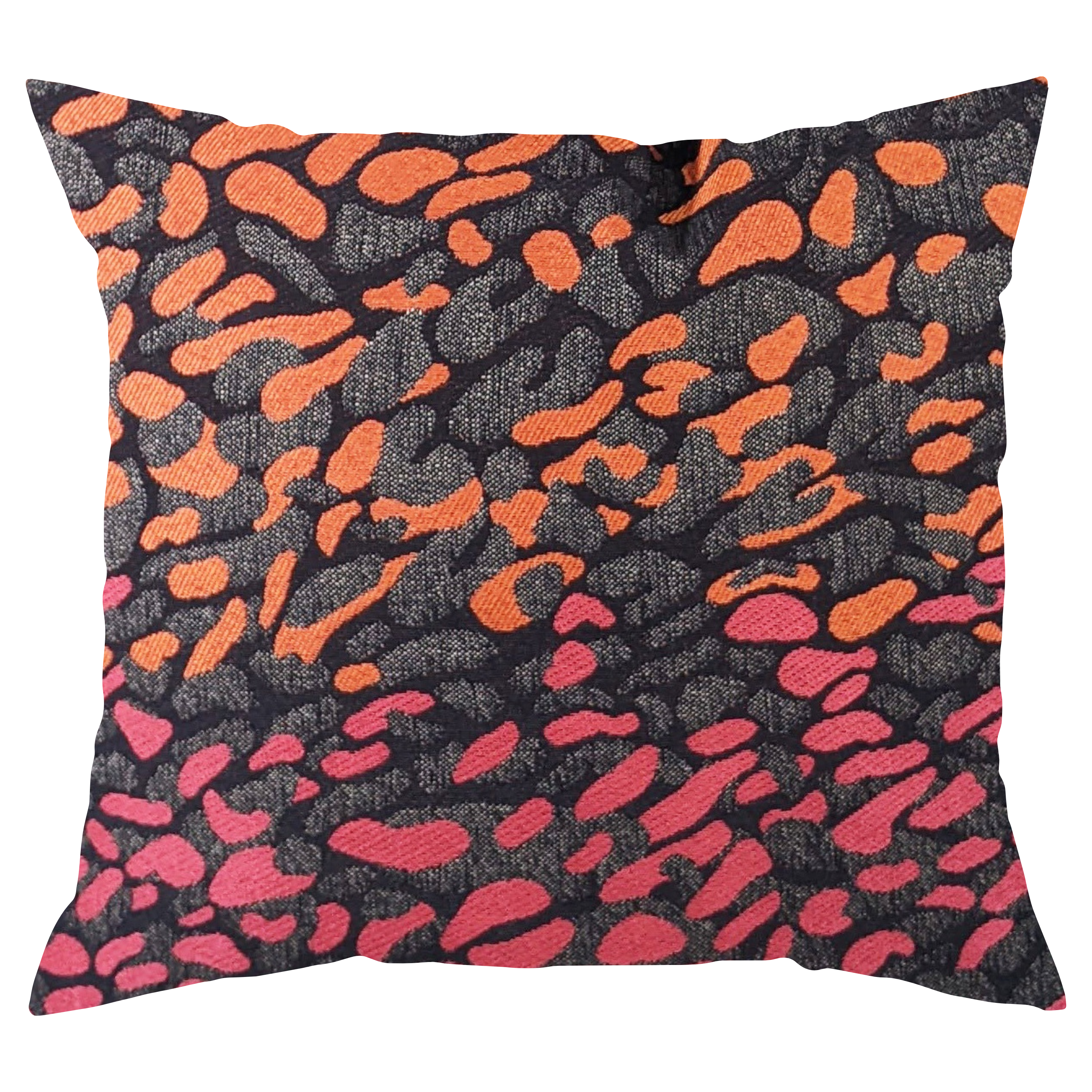 Decorative pillow with a black background and colorful abstract pattern on a white background