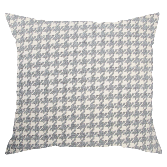 A square-shaped throw pillow with a gray houndstooth pattern on a white background.