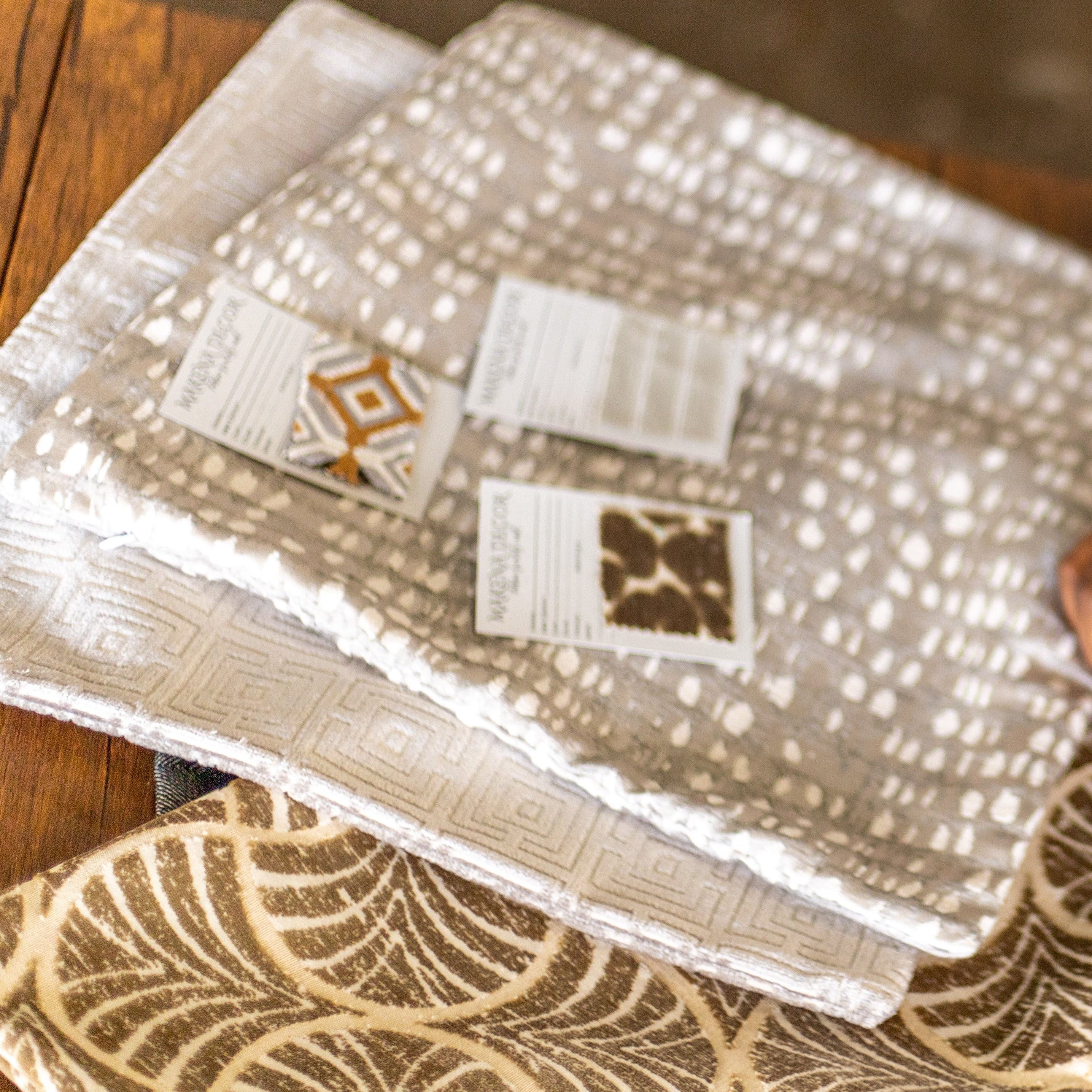 textured fabric sample at a table