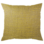 A square-shaped throw pillow with a yellow and taupe geometric pattern