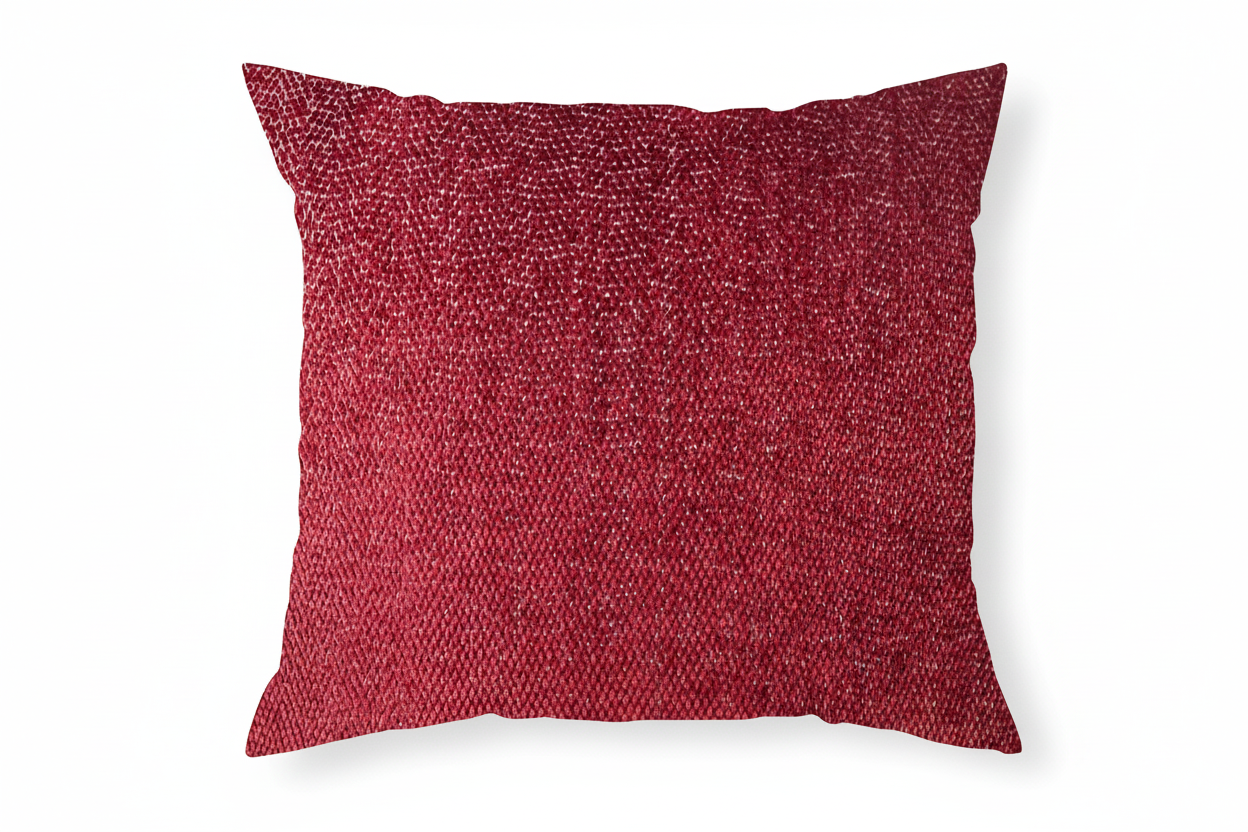 Red textured pillow on a white background