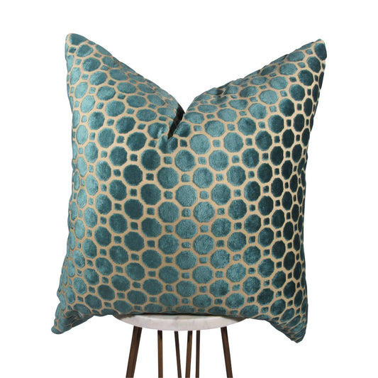 Cyan Dots Pillow | Velvet Decorative Pillows | Makena Decor