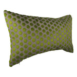 side-view of a small velvet green dots on a gray backdrop 13x21 rectangle throw pillow.