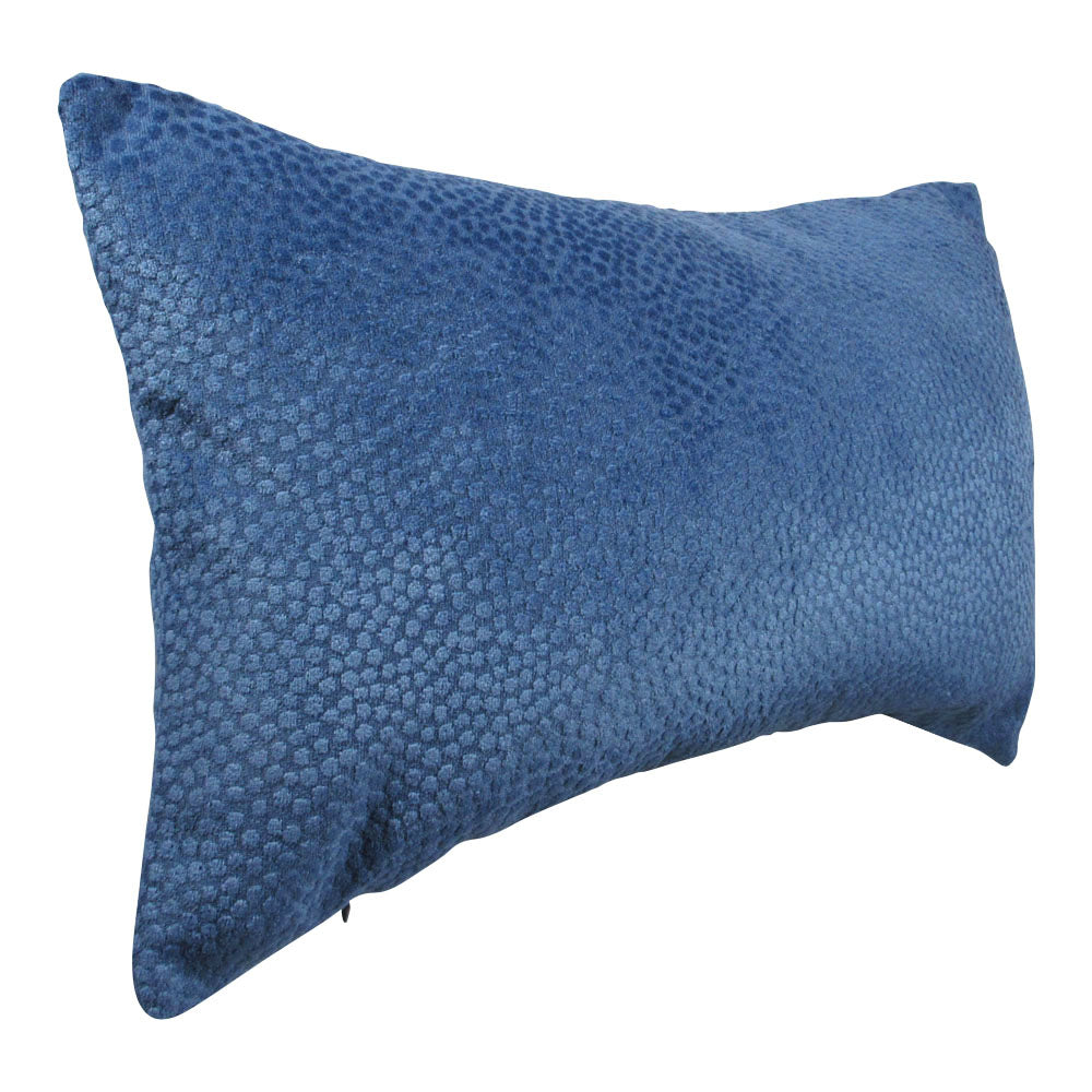 French blue dotted velvet lumbar throw pillow side view | Makena Decor