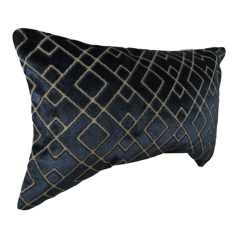 Midnight blue velvet luxury lumbar sideview pillow| Makena Decor