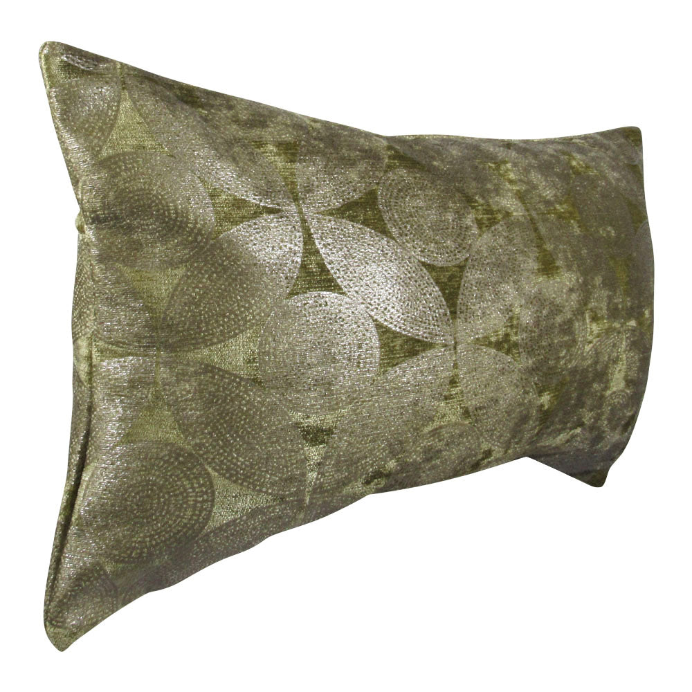 13x21 lumbar olive circles pillow sideview.
